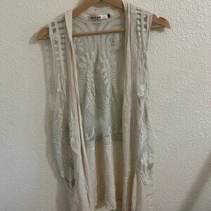 Sheer Ivory Lace Y2K Duster Vest / Longline Cardigan